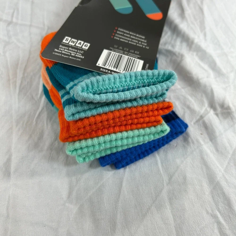 SWAG Performance Socks Mens 4 Pack Quarter Socks Blue Orange Size 8-13